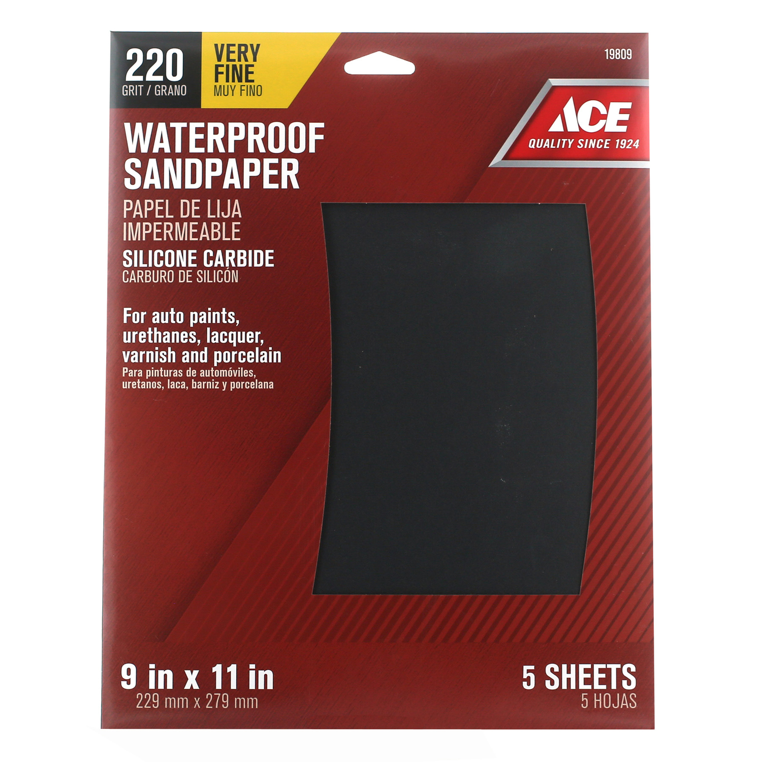 Ace 11 in. L X 9 in. W 220 Grit Silicon Carbide Waterproof Sandpaper 5 pk