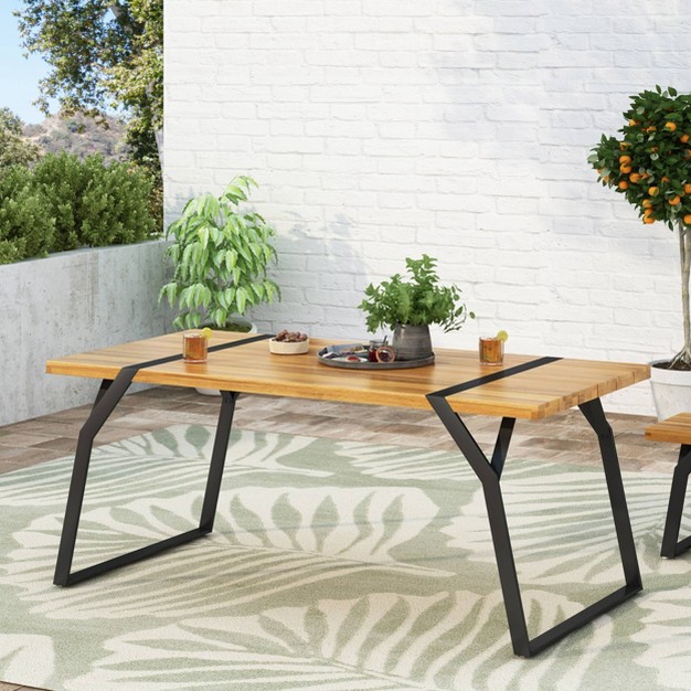 Varva Rectangular Outdoor Acacia Wood Dining Table Teak black Christopher Knight Home