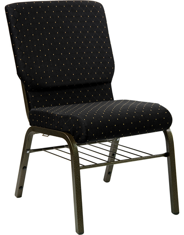 18.5  x27 x27W Church Chair  Black Dot Patterned Fabric  Book Rack  Gold Vein Frame   Contemporary   Dining Chairs   by Pot Racks Plus  Houzz