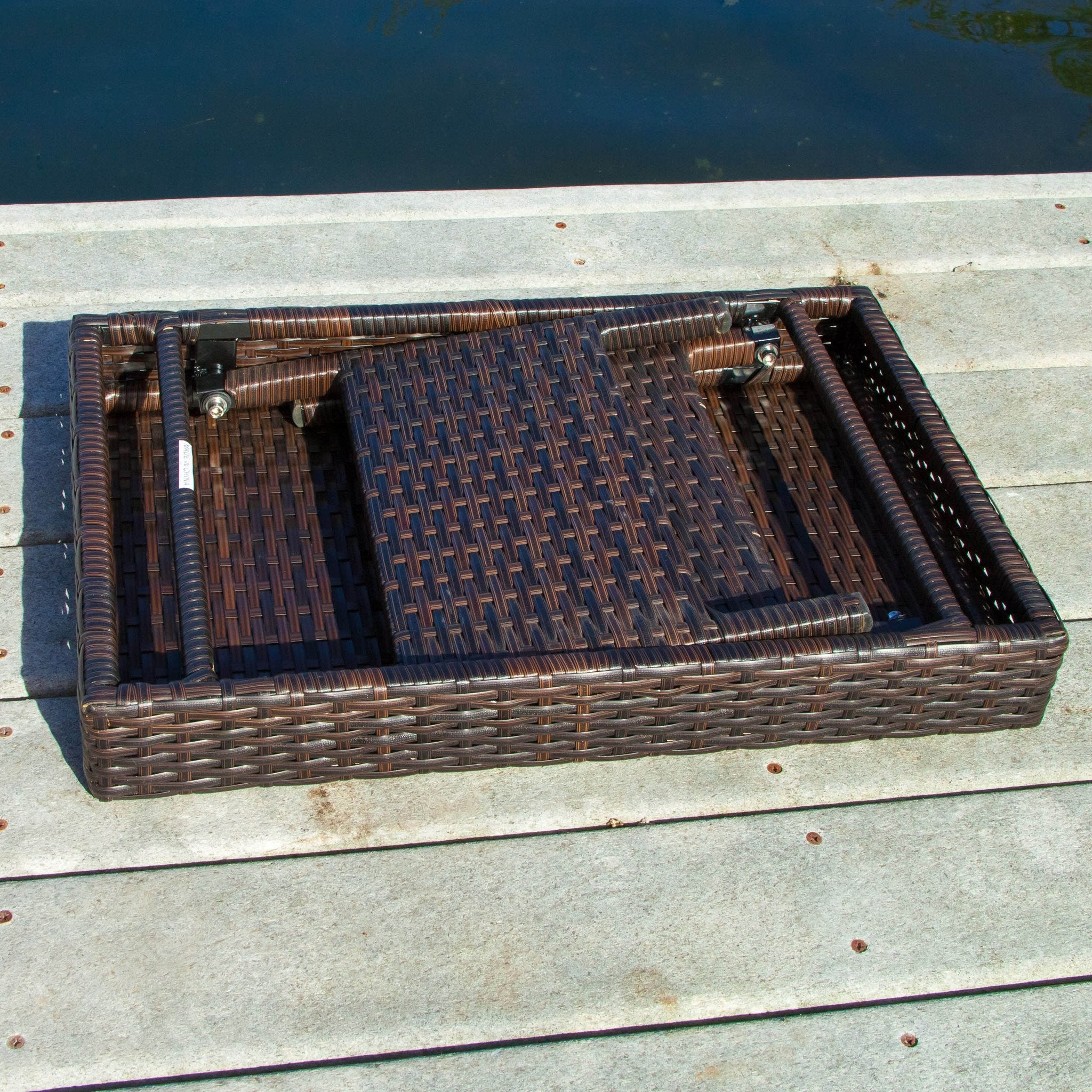 Lakeport Outdoor Brown Wicker Folding Side Table