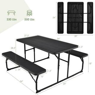 WELLFOR 59 in. W x 54 in. D HDPE Outdoor Folding Picnic Table Set in Black OP-HGY-70672BK