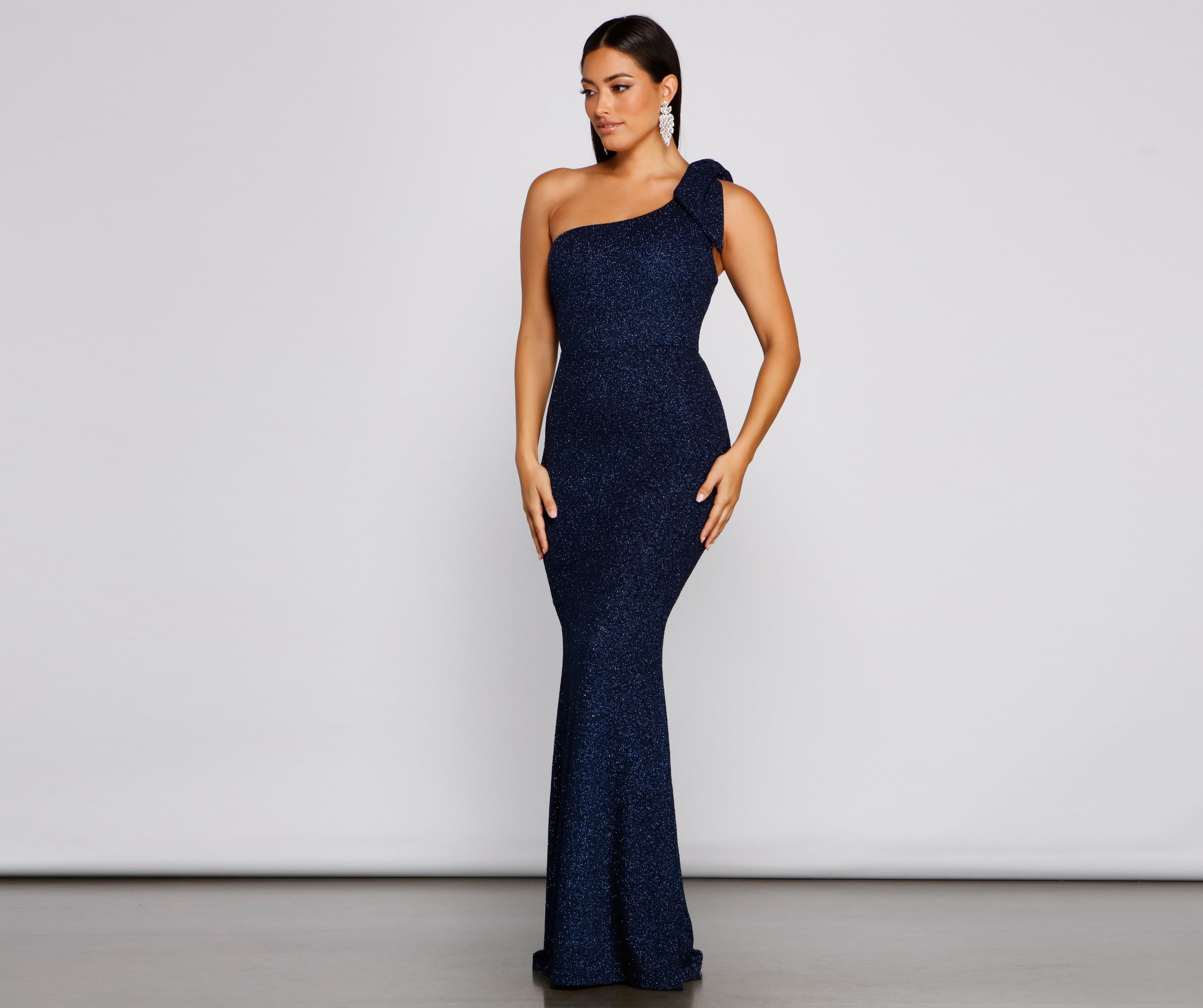 Henley Formal One Shoulder Glitter Dress