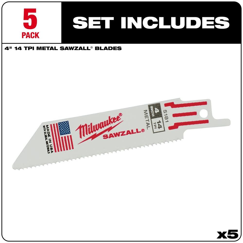 MW 4 in. 14 TPI Thin Kerf SAWZALL Blades 5PK 48-00-5181 from MW