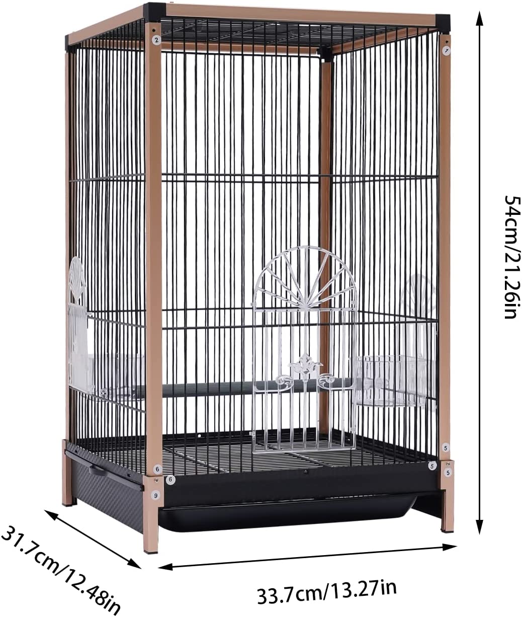 Miumaeov Flat Top Bird Travel Cage， Black， Gold Parrot Carrier Cage With Feeding Cup (aluminum Alloy Frame)， Carrier Travel Cage For Mid-sized Or Small Birds， 13.2*12.4*21inch