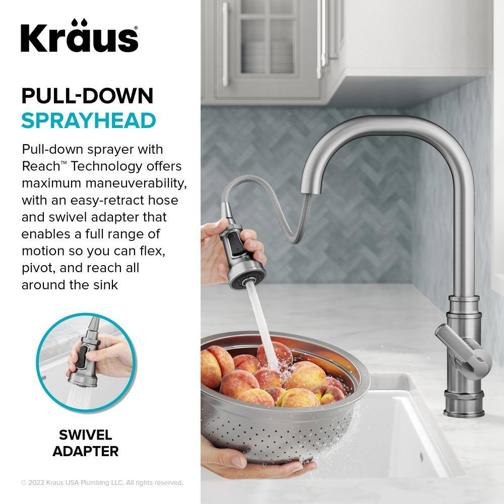 KRAUS Allyn Transitional Industrial Pull-Down Single Handle Kitchen Faucet in Matte Black KPF-4101MB