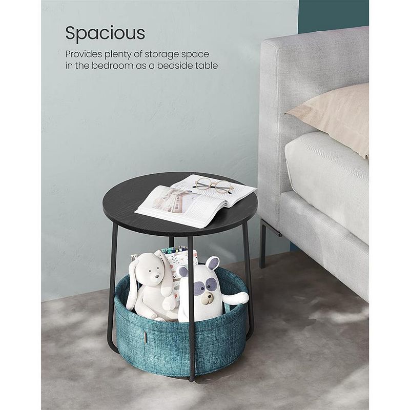 Round Modern Nightstand With Fabric Basket