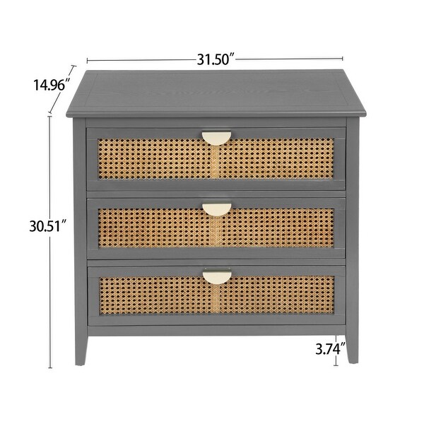 Natural rattan Storage Cabinet Wooden Chest with 3 Drawer - - 37062585