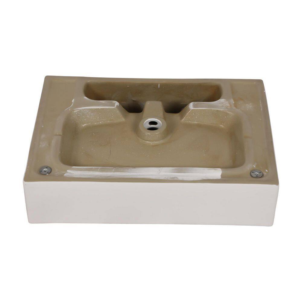 Logmey 24 in. Ceramic White Single Bowl Console Sink Basin and Legs Combo with Overflow and Black Metal Leg LMZJP24B17