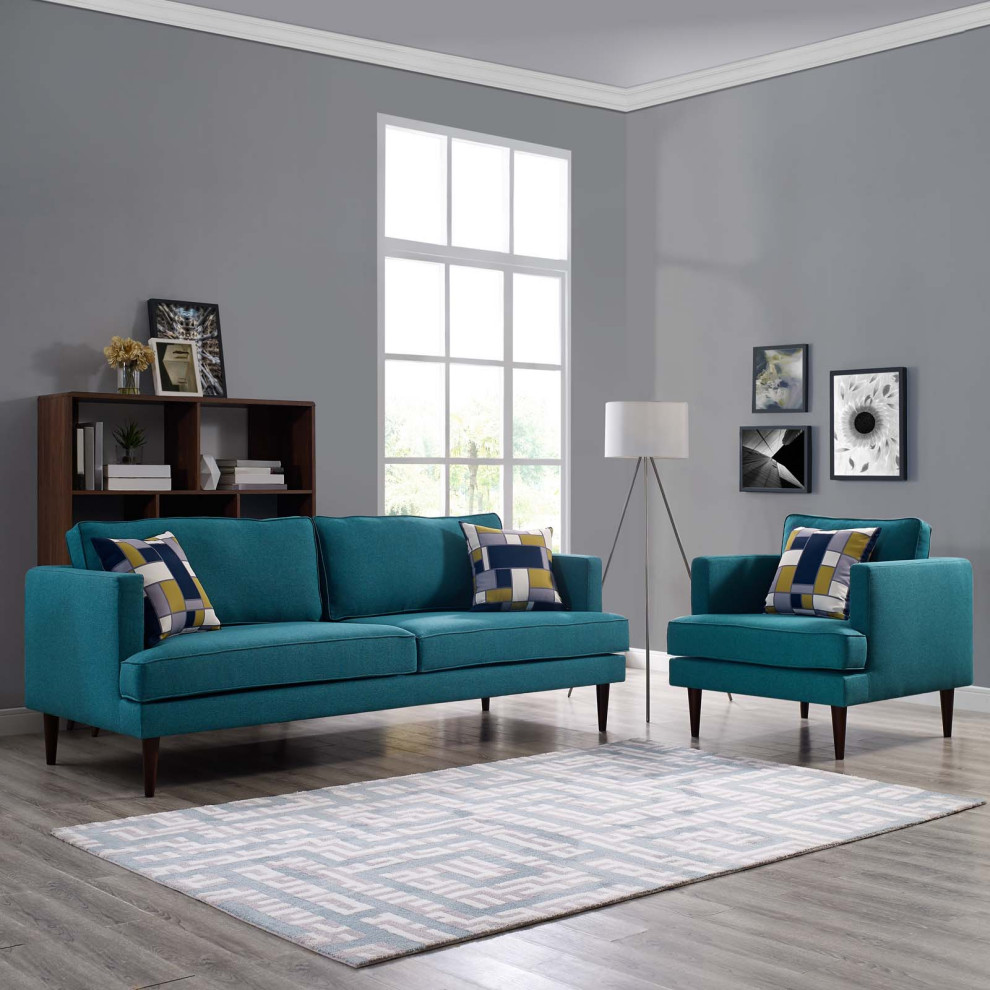 Armchair and Sofa Set  Fabric  Blue  Modern  Living Lounge Hotel Hospitality   Midcentury   Living Room Furniture Sets   by House Bound  Houzz