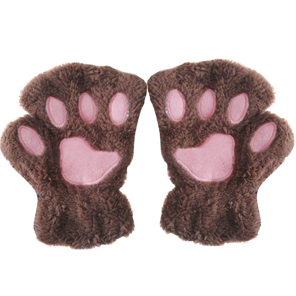 Gloves Fluffy Bear Cat Plush Paw Claw Half Finger Half Cover Woman