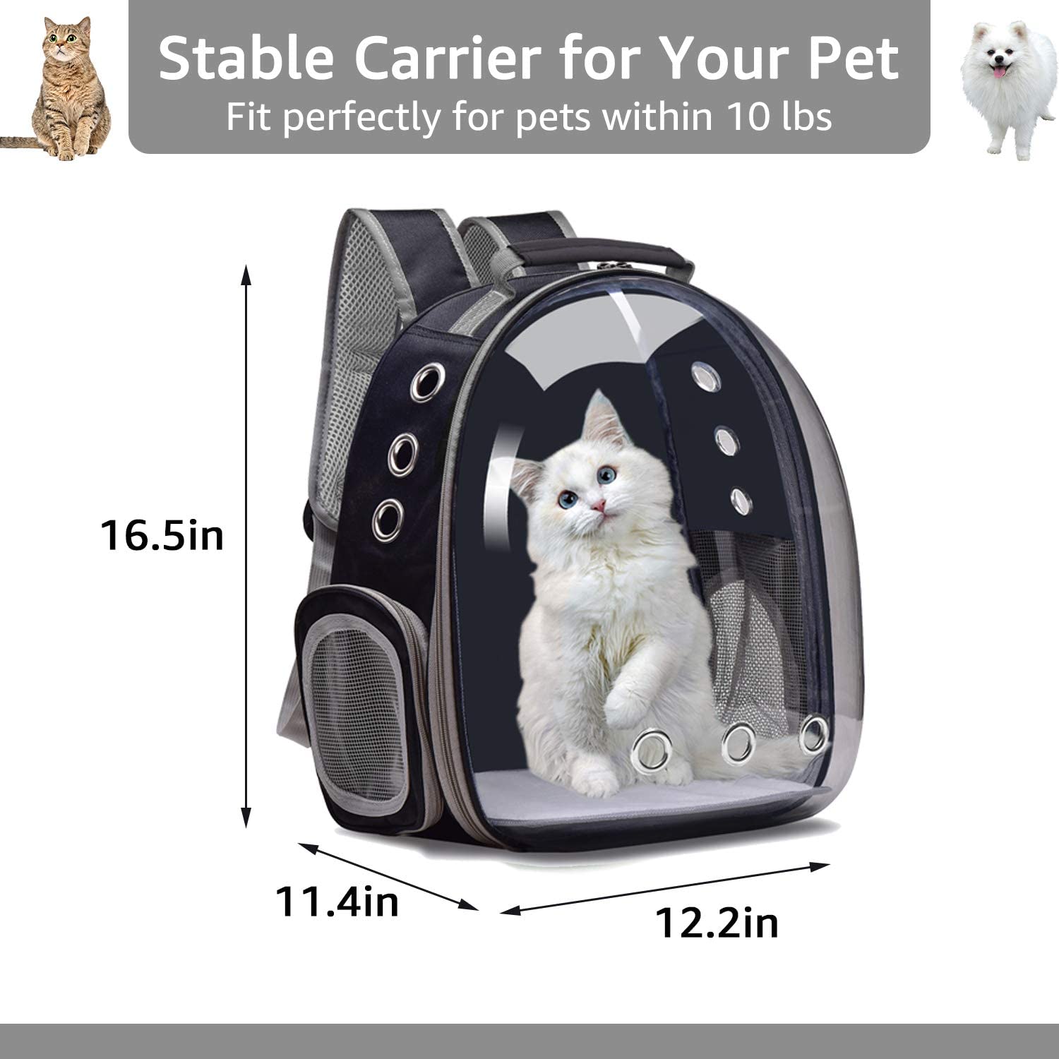 Henkelion Cat Backpack Carrier Bubble Bag， Small Dog Backpack Carrier for Small Dogs， Space Capsule Pet Carrier Dog Hiking Backpack Airline Approved Travel Carrier - Black Grey Pink Blue Purple Green