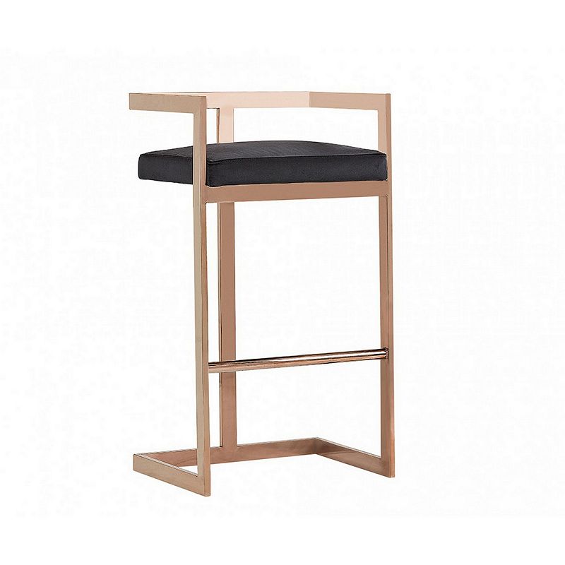 Bar Stool with Leatherette Padded Seat and Cantilever Base， Black and Gold