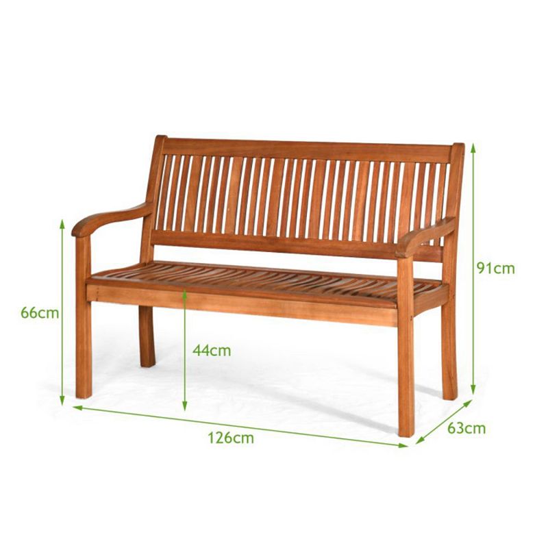 Hivago Two Person Solid Wood Garden Bench with Curved Backrest and Wide Armrest