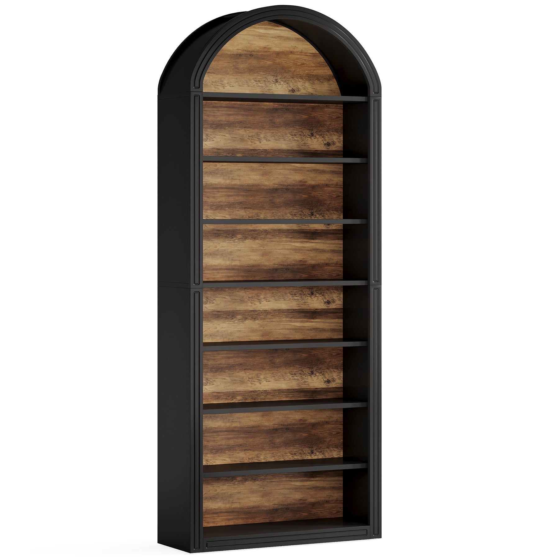 78.7 Bookshelf, Wooden Arched Bookcase Display Shelving Unit