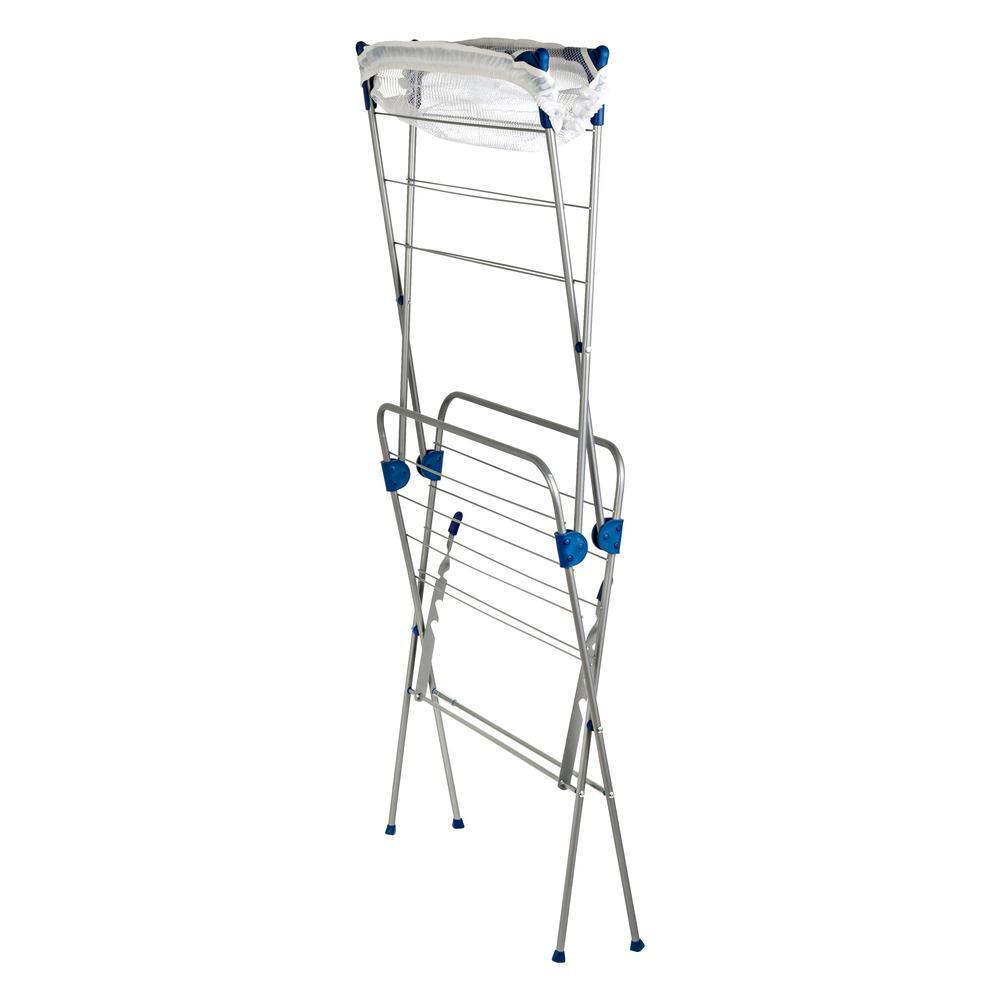 Honey-Can-Do 17 in. W x 41.5 in. H Silver and Blue Steel 2-Tier Mesh Top Drying Rack DRY-09232