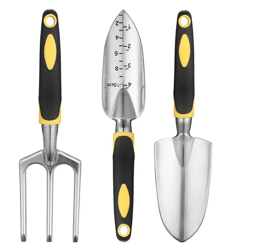 Garden Tool Set with Non Slip Rubber Grip  3 Piece Heavy Duty Garden Trowels Cast Aluminum Garden Hand Shovels Tools Sets