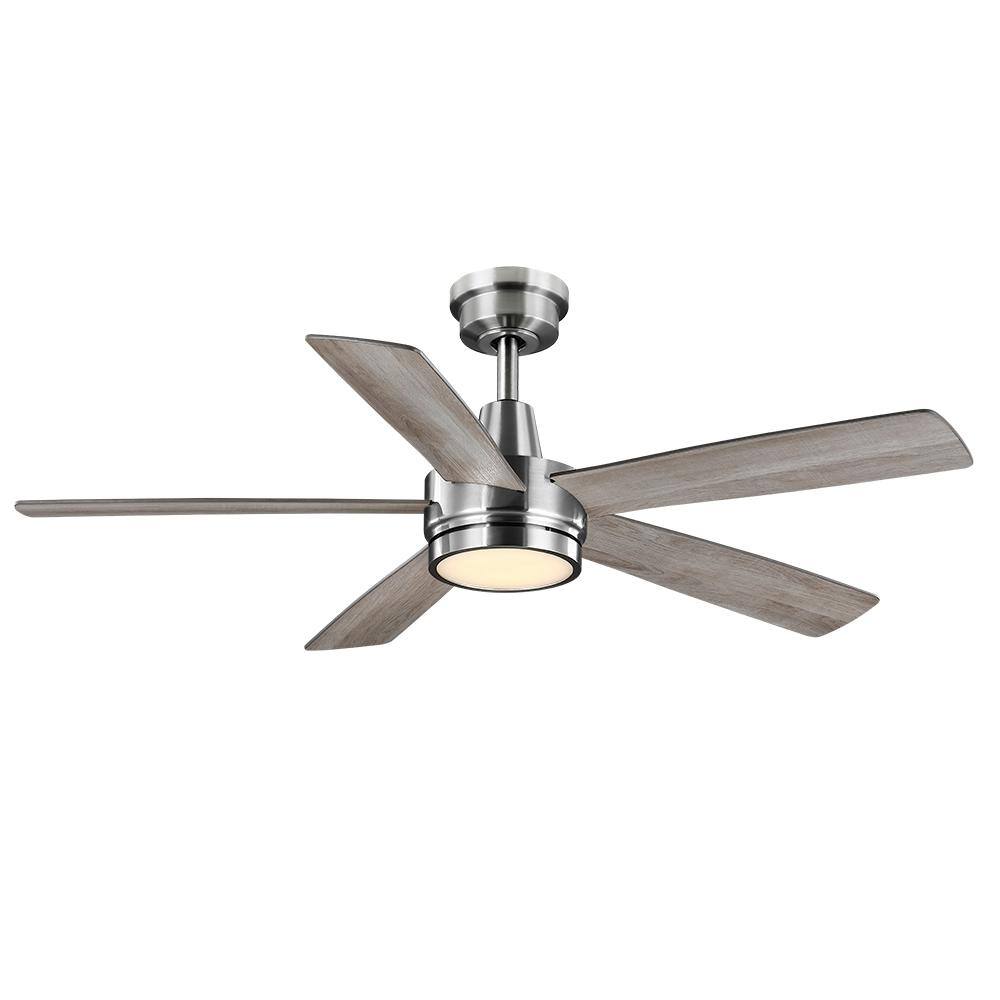 Hampton Bay Fanelee 54 in. White Color Changing LED Brushed Nickel Smart Ceiling Fan with Light Kit and Remote Powered by Hubspace 52133