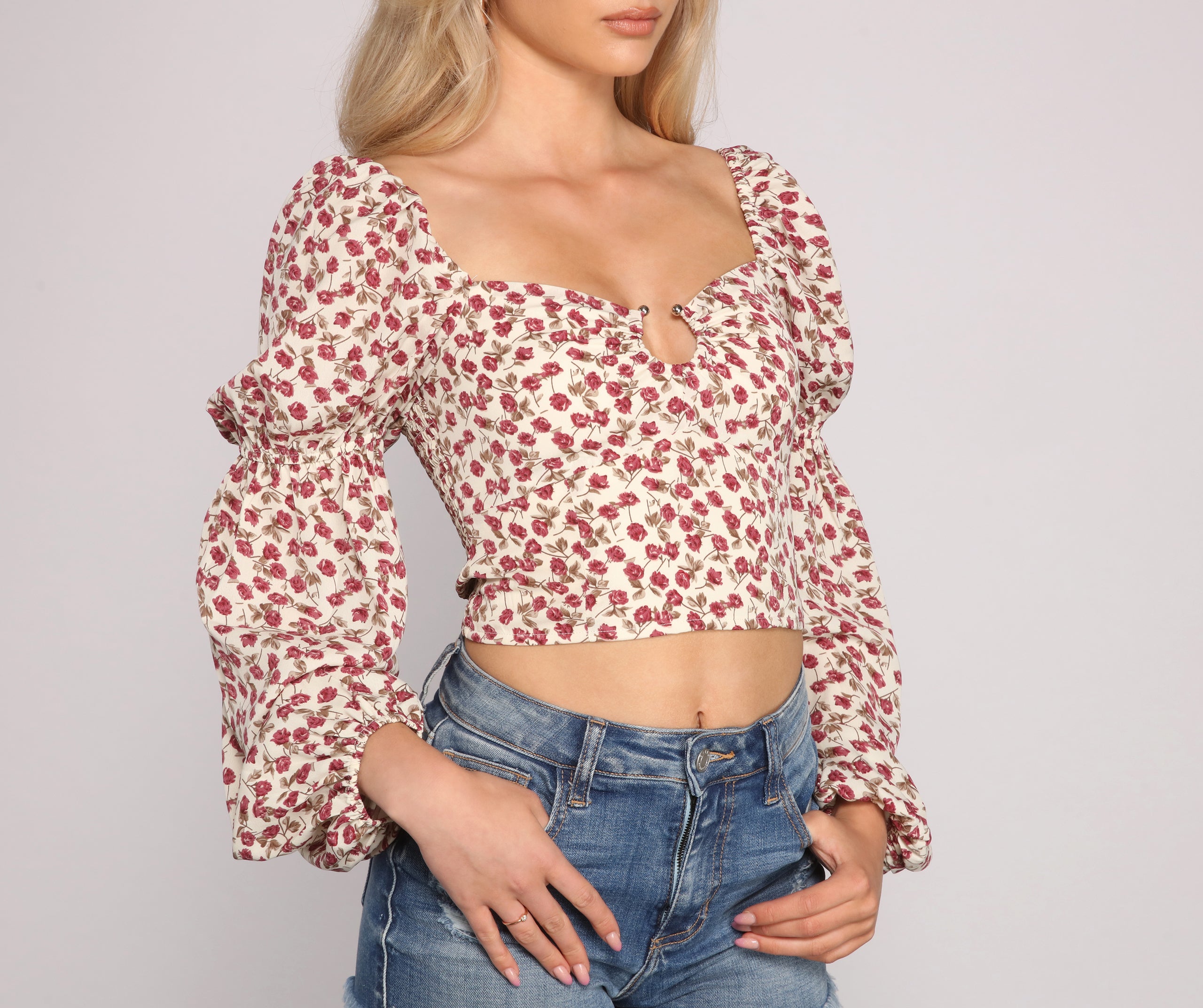 Loved In Florals Puff Sleeve Crop Top