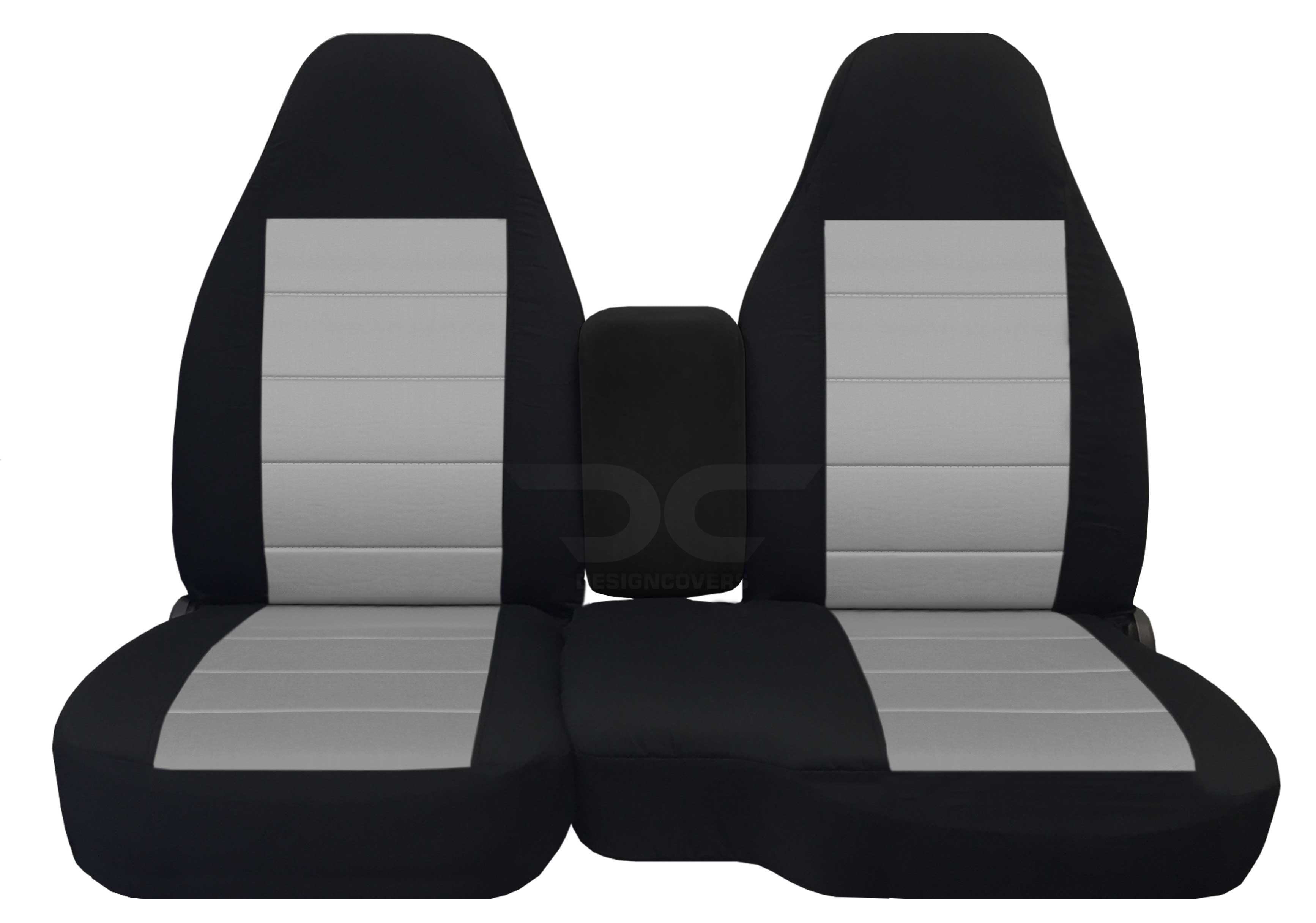 T1-Designcovers Compatible with 1991-1997 Ford Ranger/Mazda B-Series Two-Tone Truck Seat Covers (60/40 Split Bench)w Center Console/Armrest Cover:Solid Console:Black and Silver velour