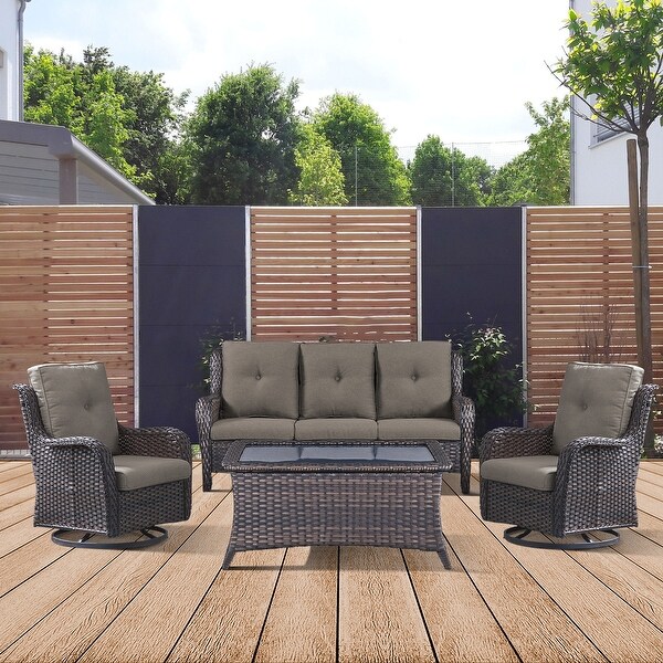 4Piece Patio Sofa with Swivel Glider Chair Set