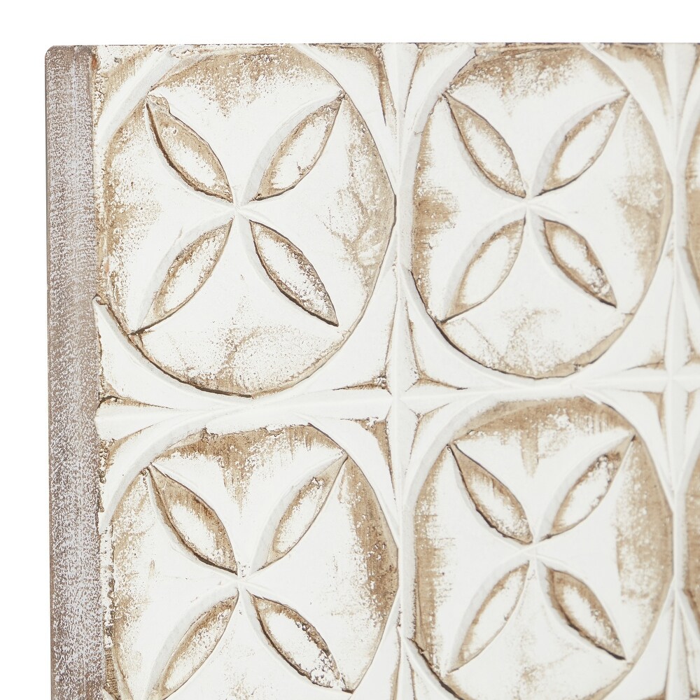 White Wooden Intricately Carved Geometric Wall Decor (Set of 2)