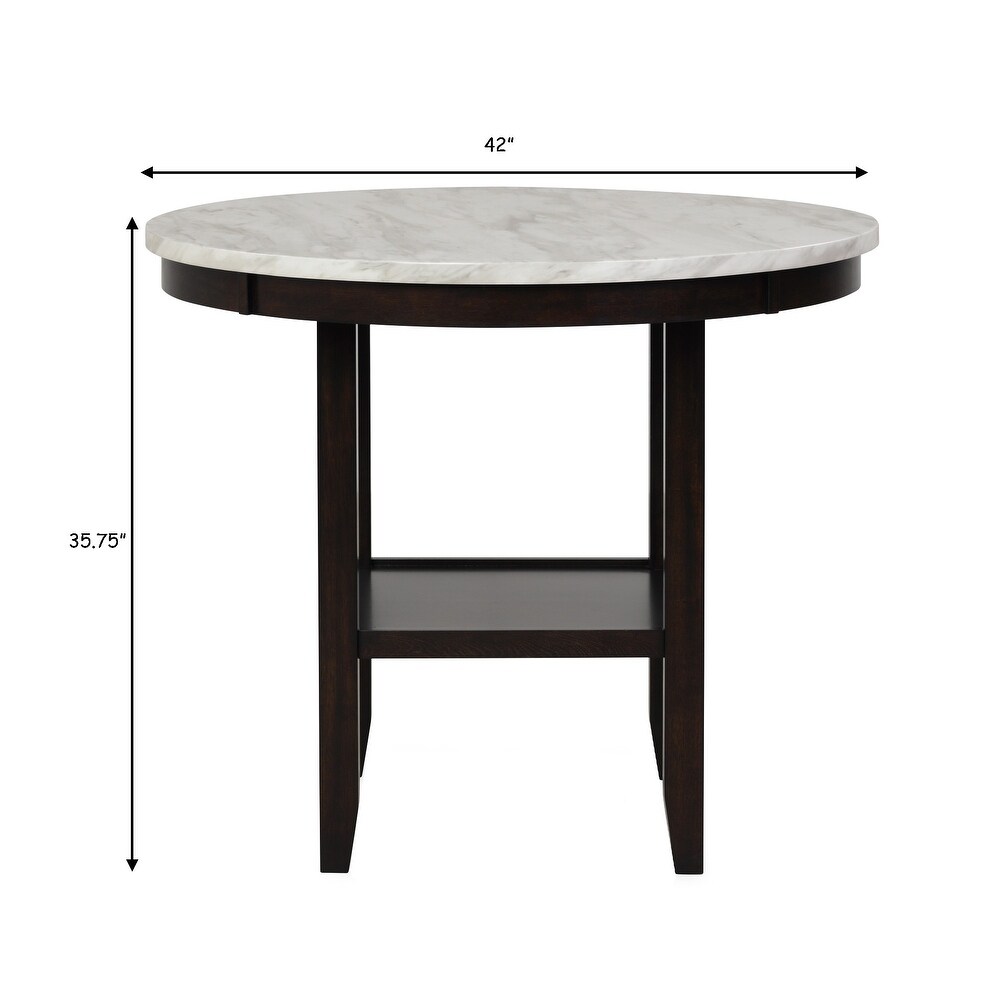 Kate 42 Inch Round Counter Table  Faux Marble Top  White  Espresso