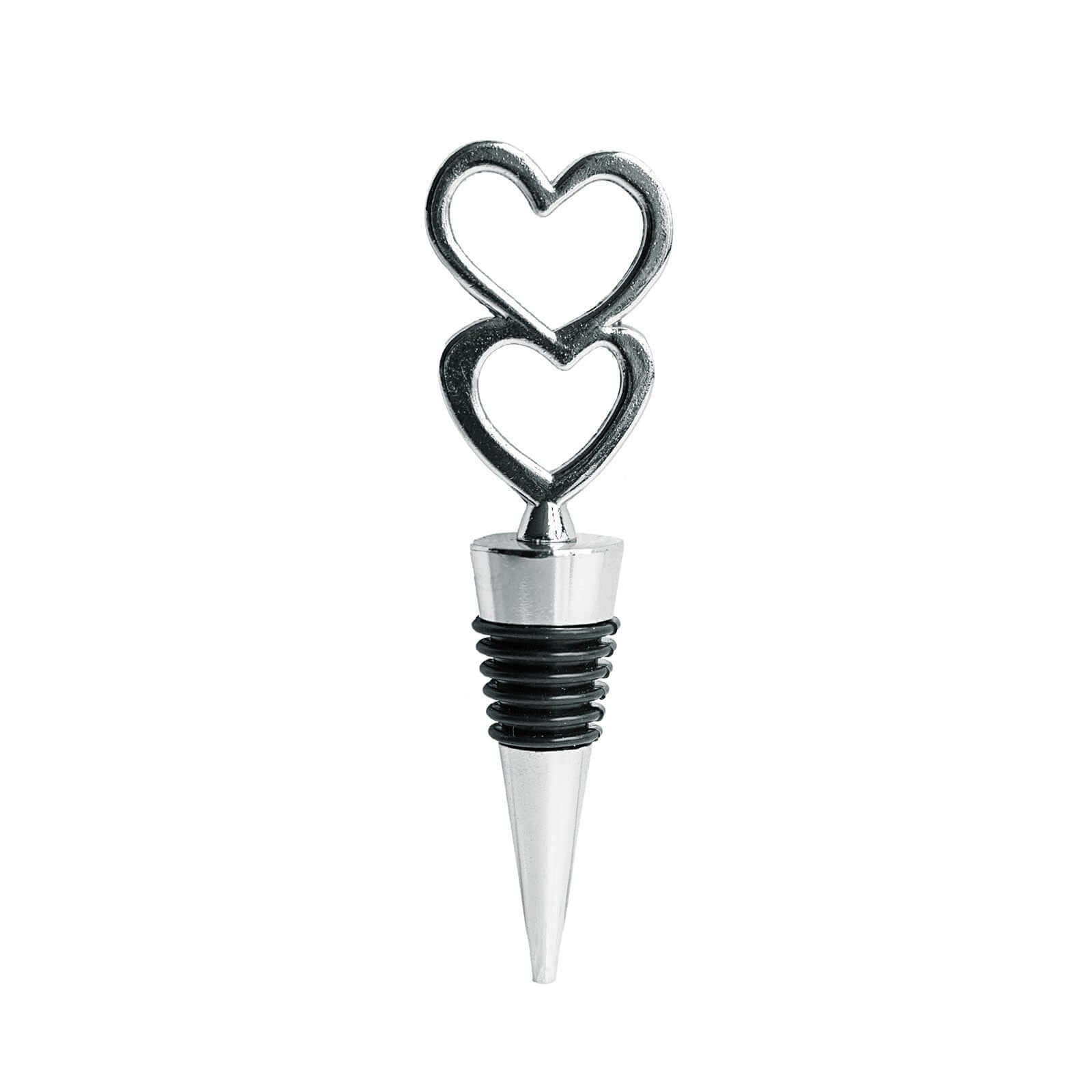 Silver Metal Double Heart Wine Bottle Stopper, Party Favor, Wedding Favor With Velvet Gift Box 5