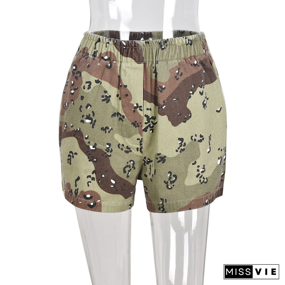 High Waist Camo Cargo Workout Shorts