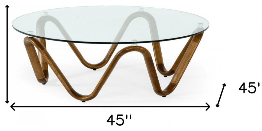 45 quotWalnut And Clear Glass Abstract Wood Round Coffee Table   Contemporary   Coffee Tables   by HomeRoots  Houzz