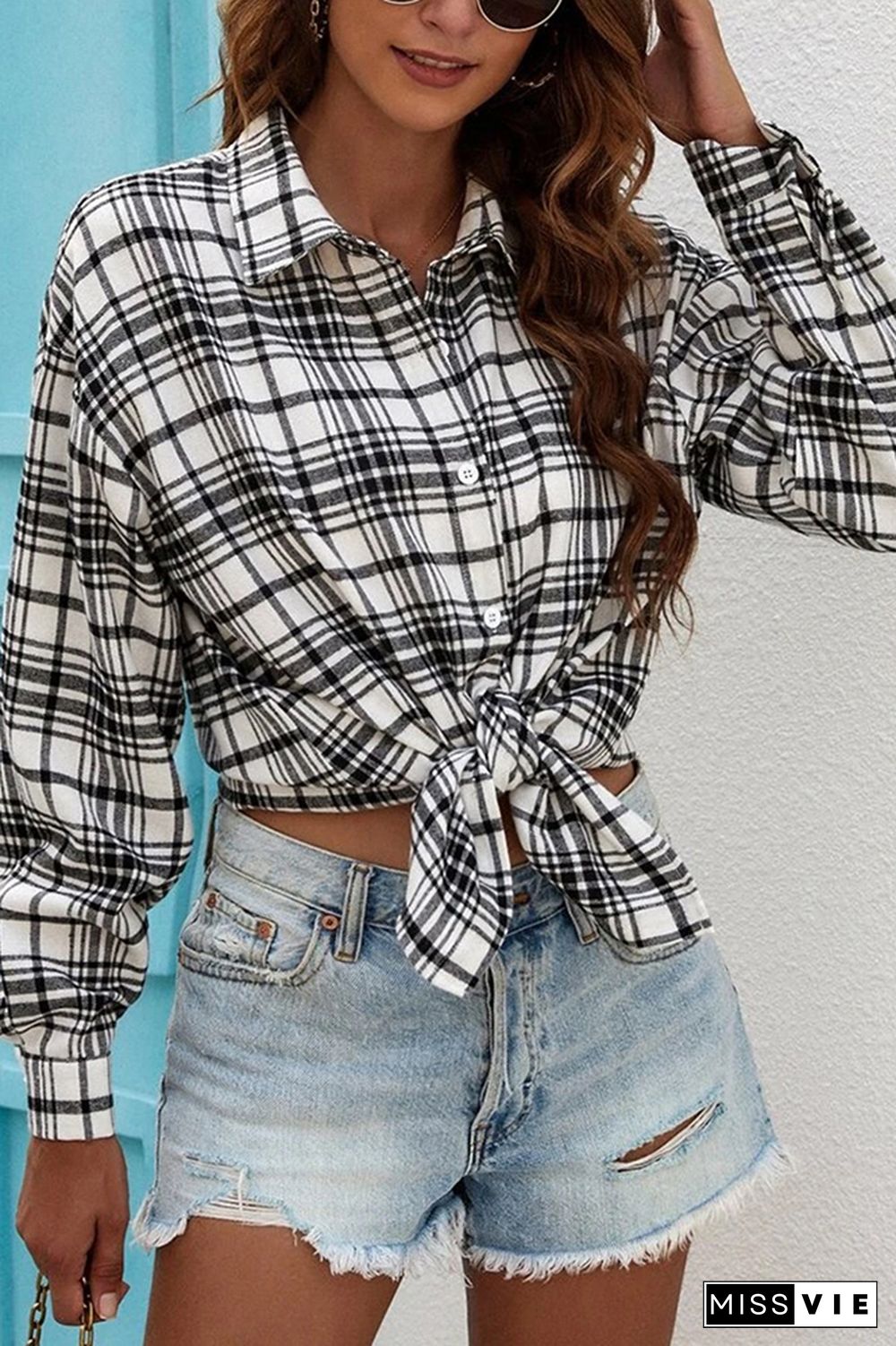 Long Sleeve Button Up Plaid Shirt