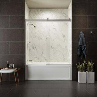 KOHLER Levity 59 in. W x 62 in. H Semi-Frameless Sliding Tub Door in Silver with Blade Handles K-706003-L-SHP