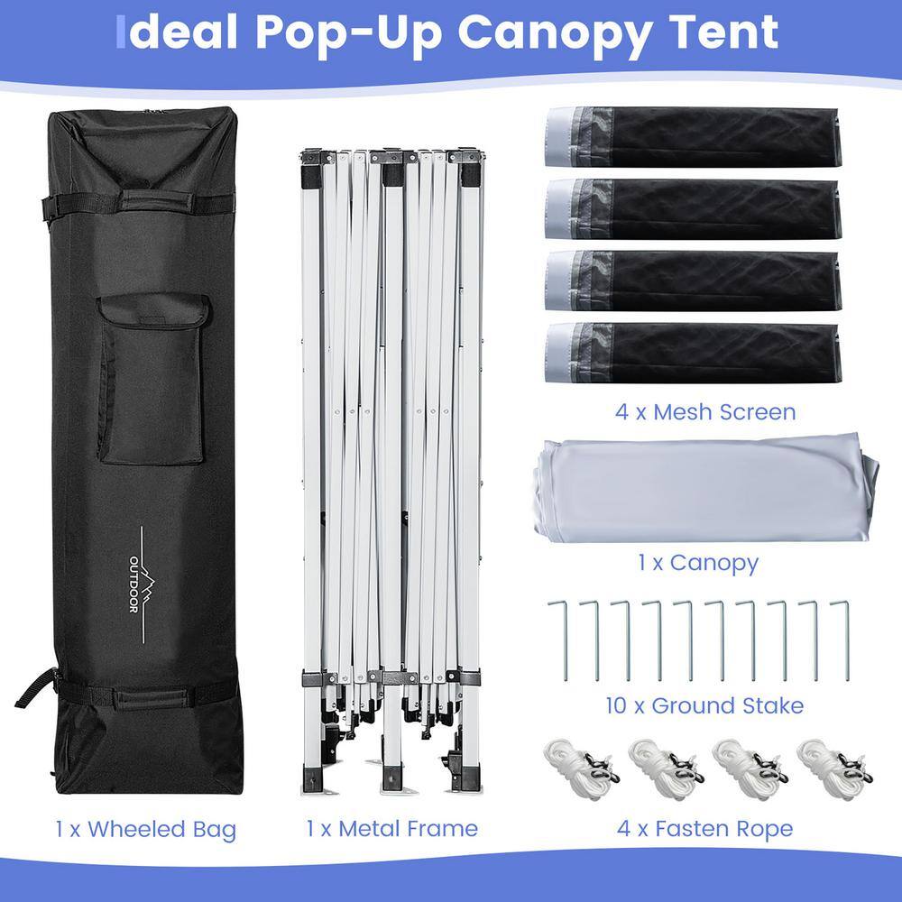 Costway 10 ft. x 20 ft. White and Black Pop-Up Canopy Party Tent Sidewalls Portable Garage Car Shelter Wheeled NP10836WH