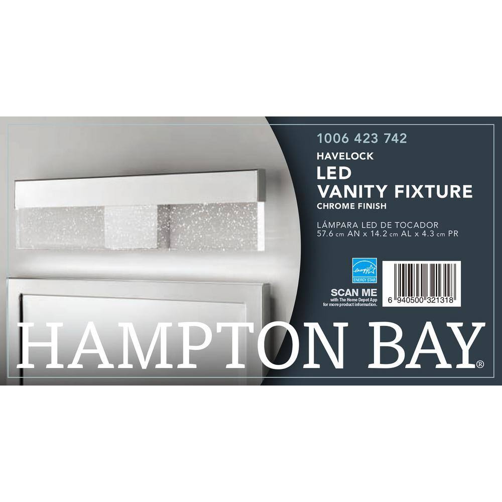 Hampton Bay Havelock 22.7 in. 1-Light Chrome Integrated LED Bathroom Vanity Light Bar with Clear Seedy Glass KGL1391L-2CR