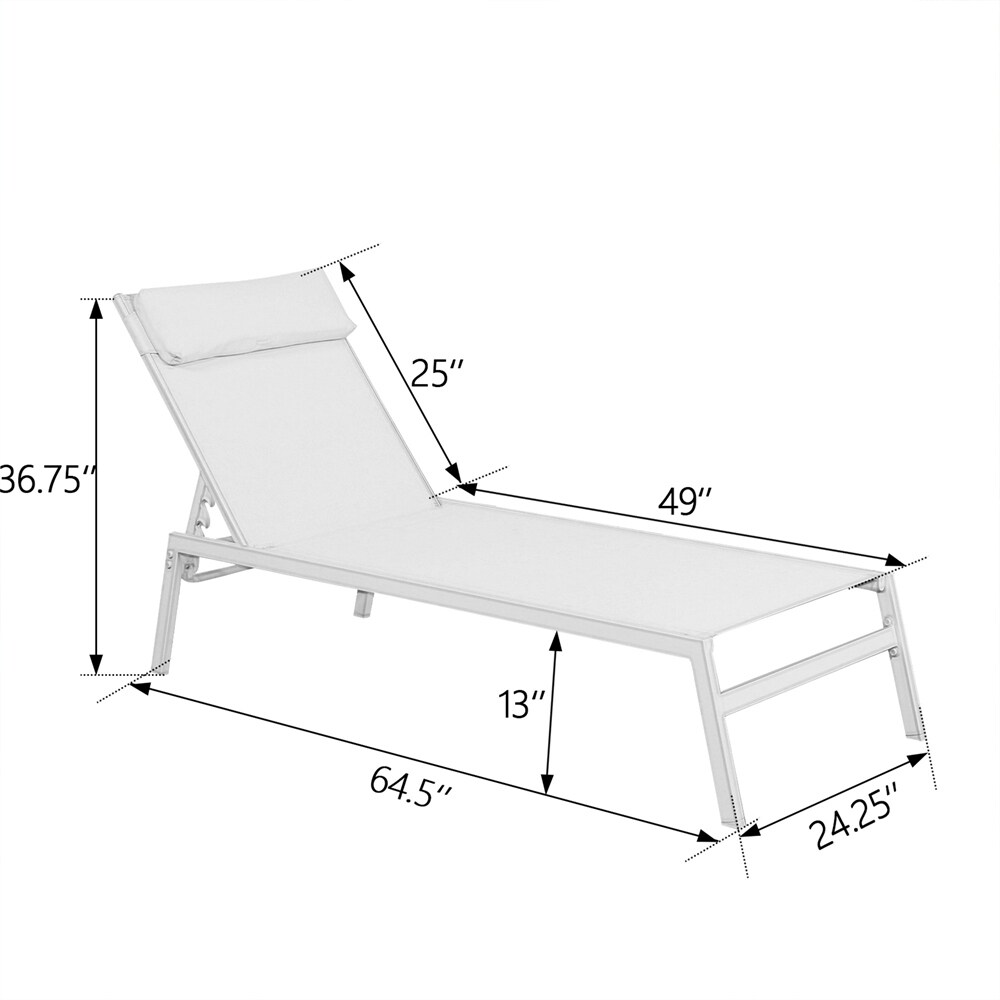 Outdoor Adjustable Reclining Chaise Lounge with Removable Headrest