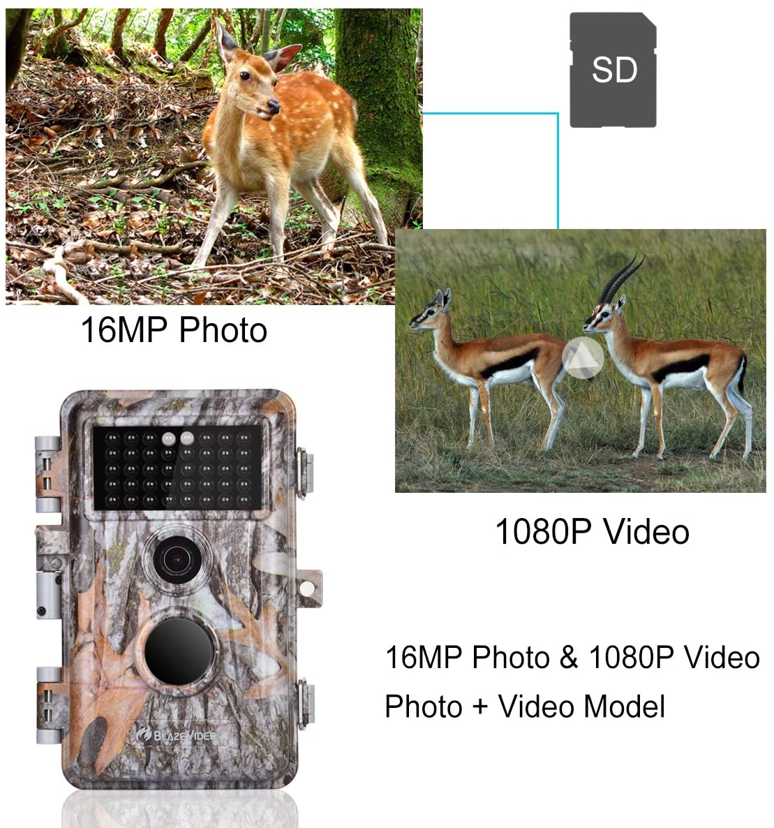 5-Pack Game & Deer Trail Cameras 16MP 1920x1080P Video Hunting Wildlife Cams Time Lapse with Night Vision