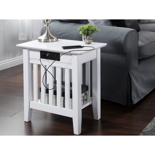 Mission Solid Wood Side Table with USB Charger Set of 2