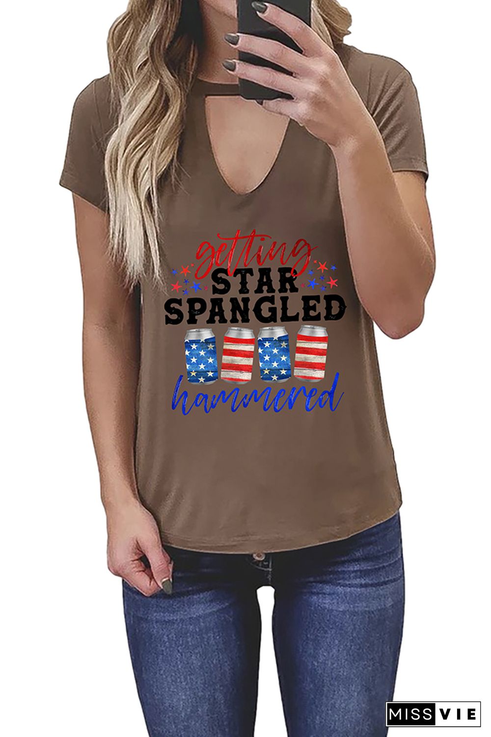 Star Spangled Hammered Beer Graphic Tees for Women Wholesale Short Sleeve T shirts Top