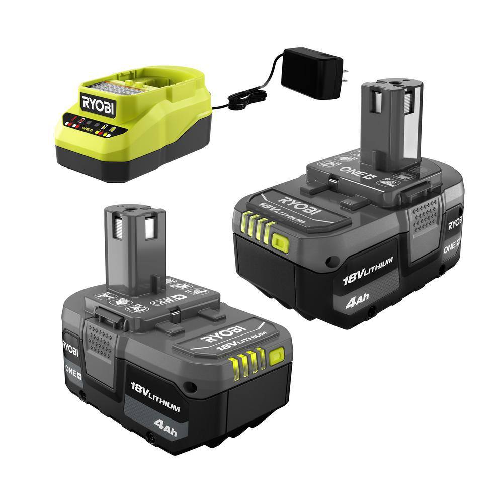 RYOBI ONE+ 18V Lithium-Ion 4.0 Ah Battery (2-Pack) and Charger Kit PSK006