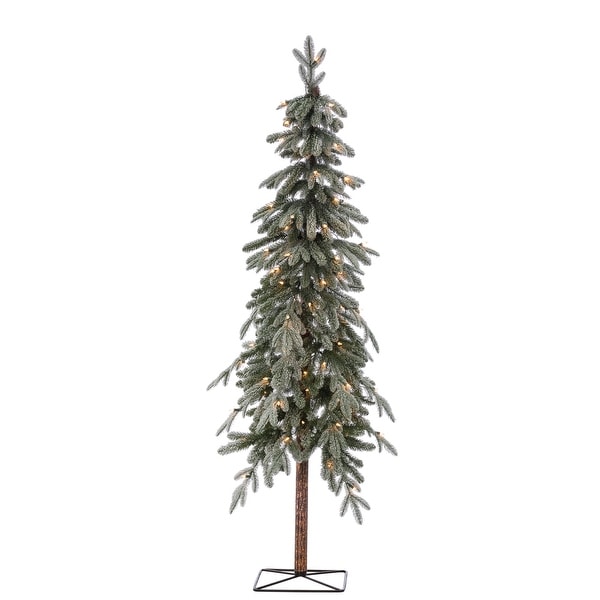 6 Foot Pre Lit Flocked Natural Cut Alpine Tree with 100 LED Lights