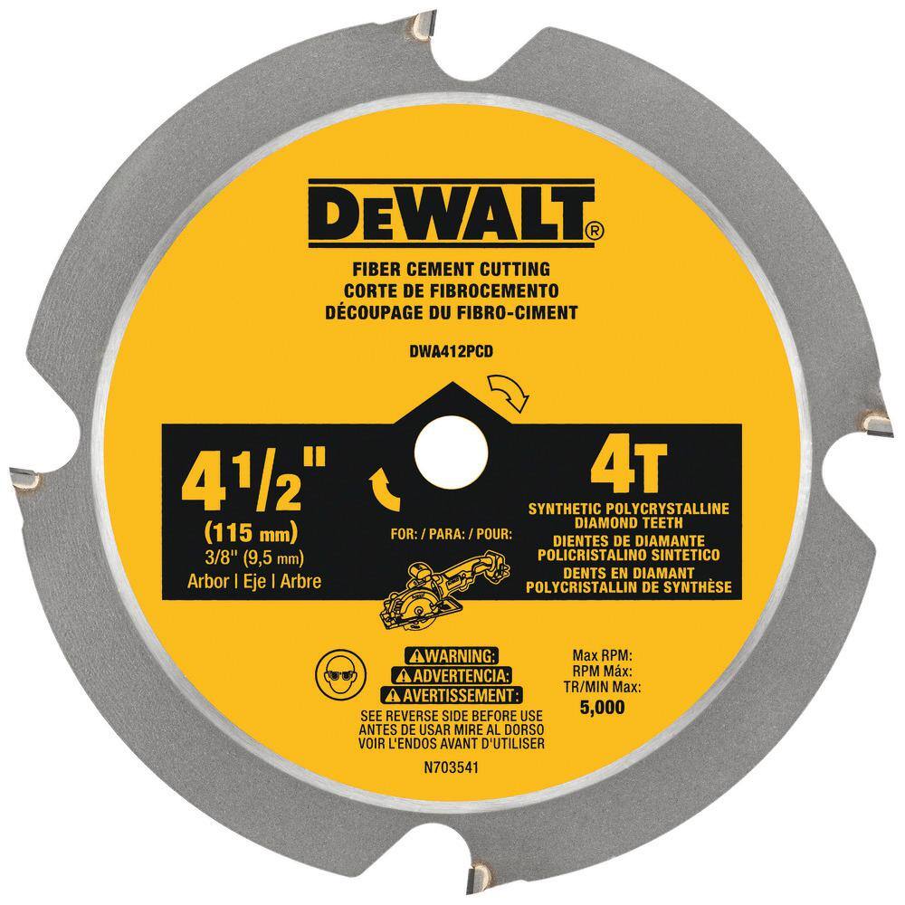 DW ATOMIC 4-12 in. 4-Tooth Fiber Cement Cutting Circular Saw Blade DWA412PCD