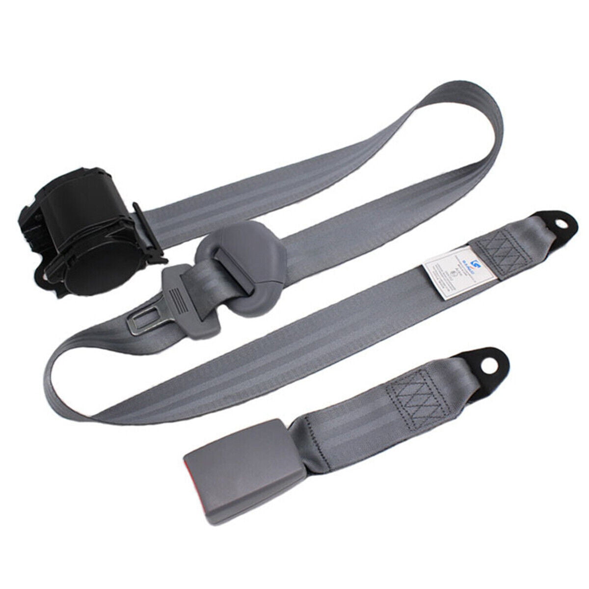 11.8ft Safety Seat Belt， Retractable 3 Point Safety Seat Belt Straps Car Auto Vehicle Adjustable Belt Kit， Gray