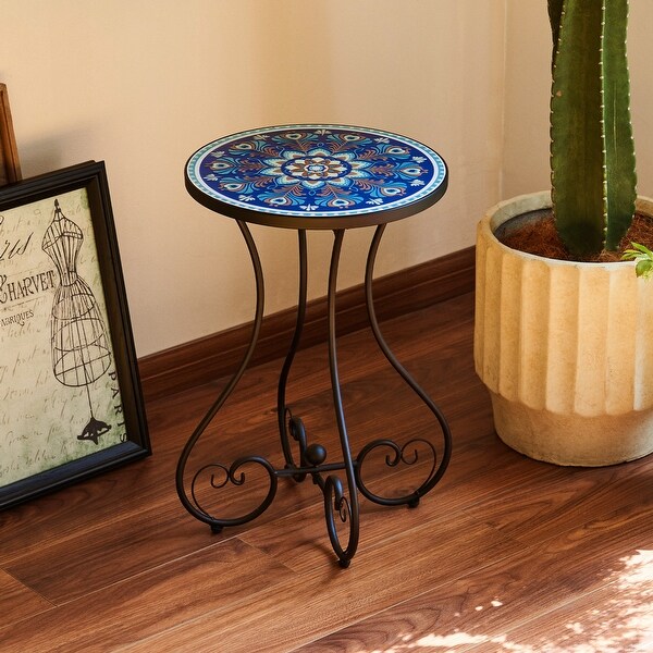 COZ Outdoor Patio Mosaic Ceramic Tile Side Table and Plant Stand