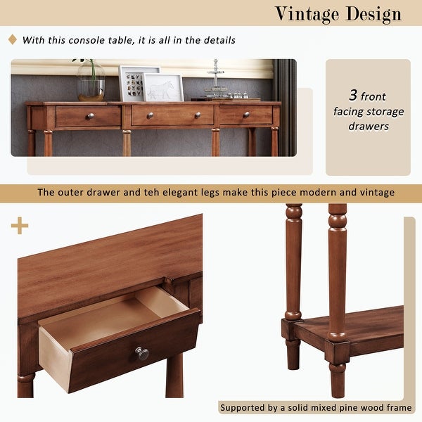 Solid Wood Console Table， with Storage Shelf and Drawer