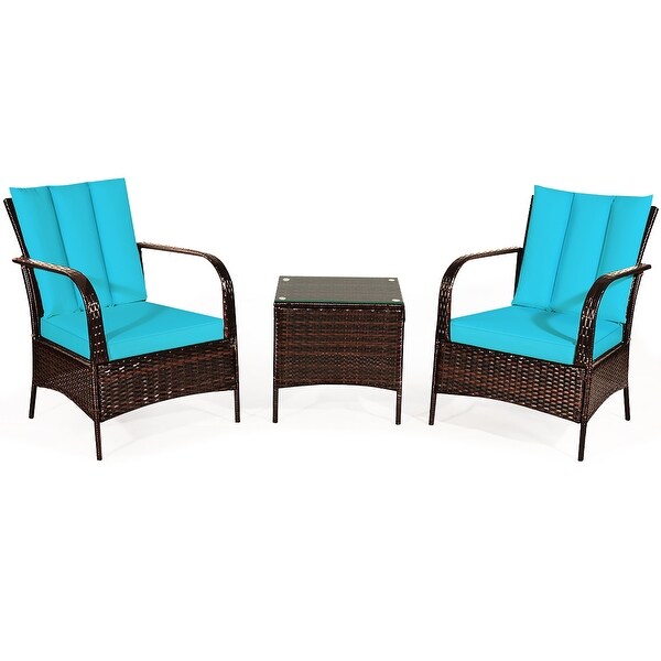 Costway 3 PCS Patio Wicker Rattan Furniture Set Coffee Table and 2