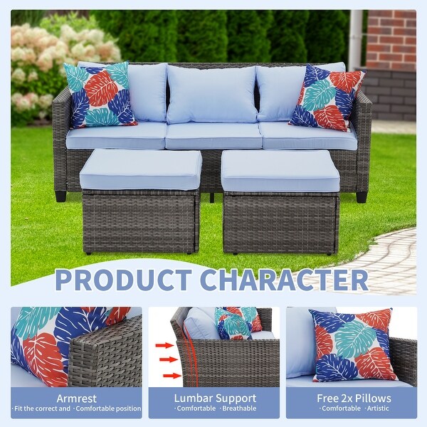 3Piece Outdoor Furniture Set AllWeather Wicker Patio Sofa with Cushions for Conversations