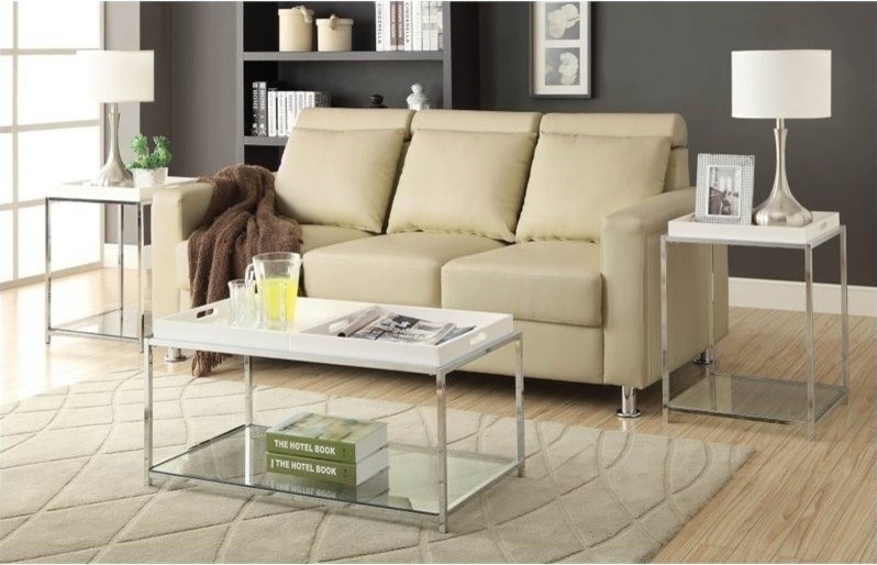 Pemberly Row Glass Coffee Table in White   Contemporary   Coffee Tables   by Homesquare  Houzz