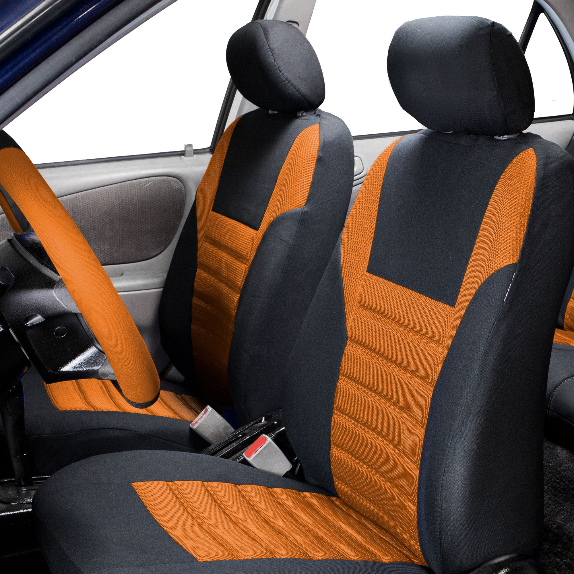 FH Group 3 Row 8 Seaters SUV Seat Covers for Auto 3D Mesh Orange Black Free Gift Air Freshener