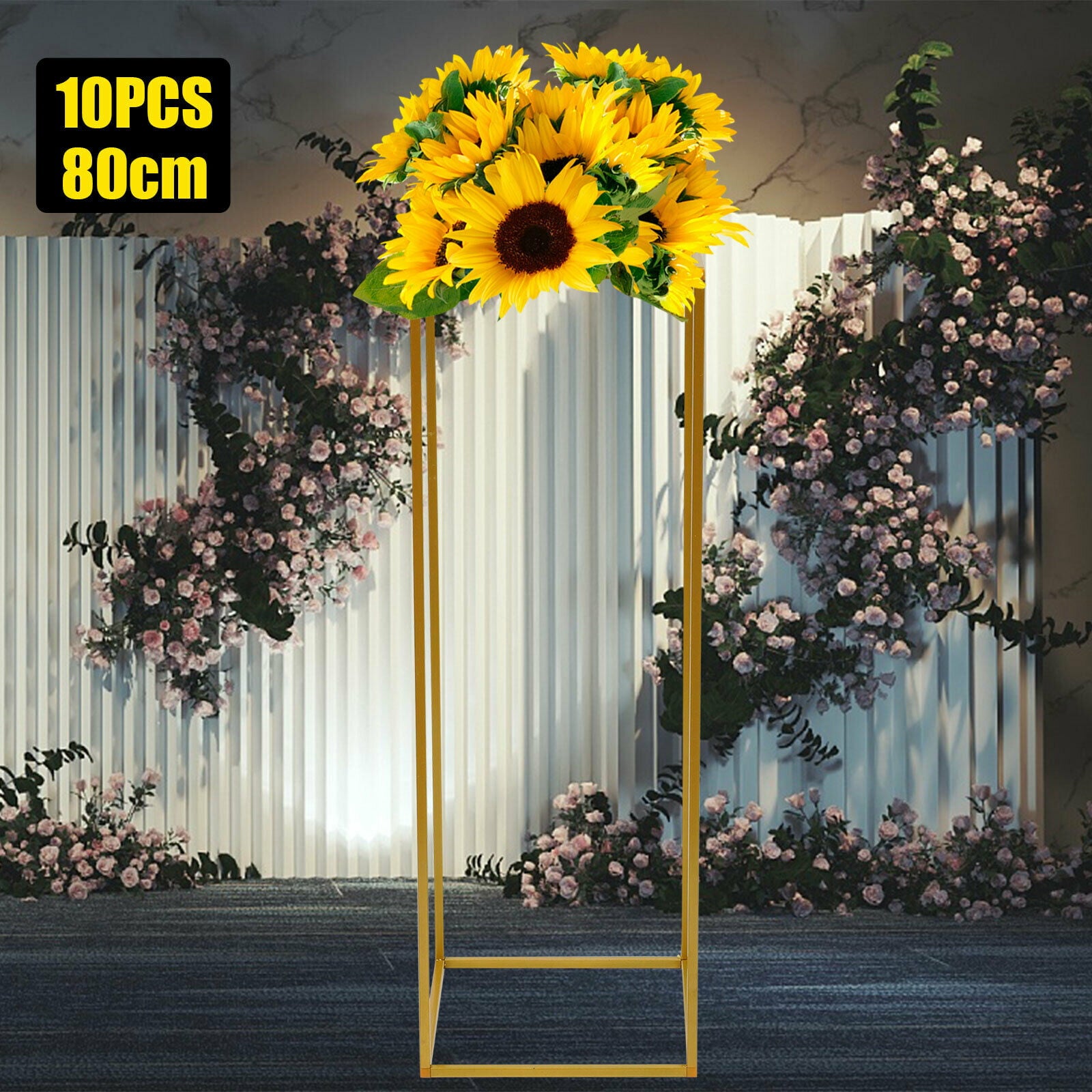 Anqidi Wedding Flower Stand Set, 10Pcs Rectangle Gold Metal Column Rack Wedding Prop Decor Balloon Display Holder (80cm)