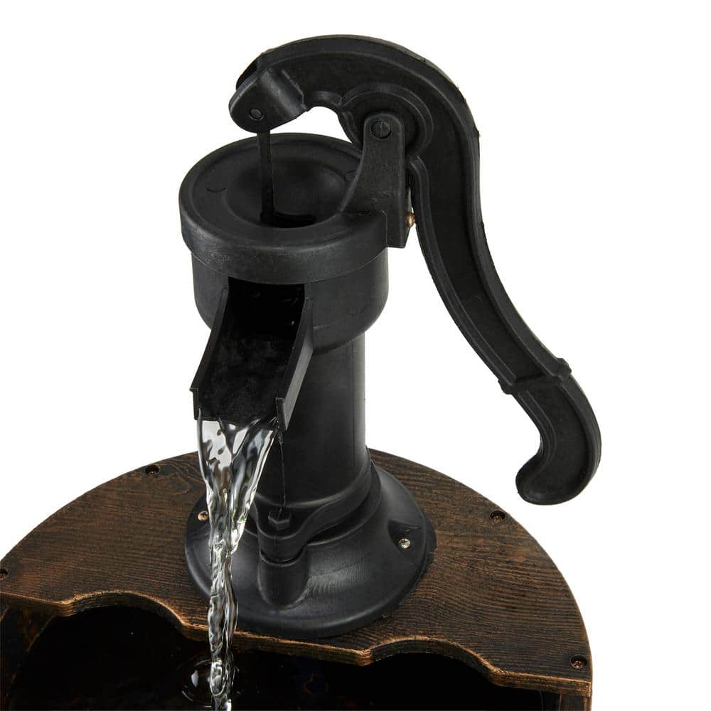 Alpine Corporation 40 in. Tall Outdoor 3-Tier Barrel Pump Waterfall Fountain, Brown TEC234BR