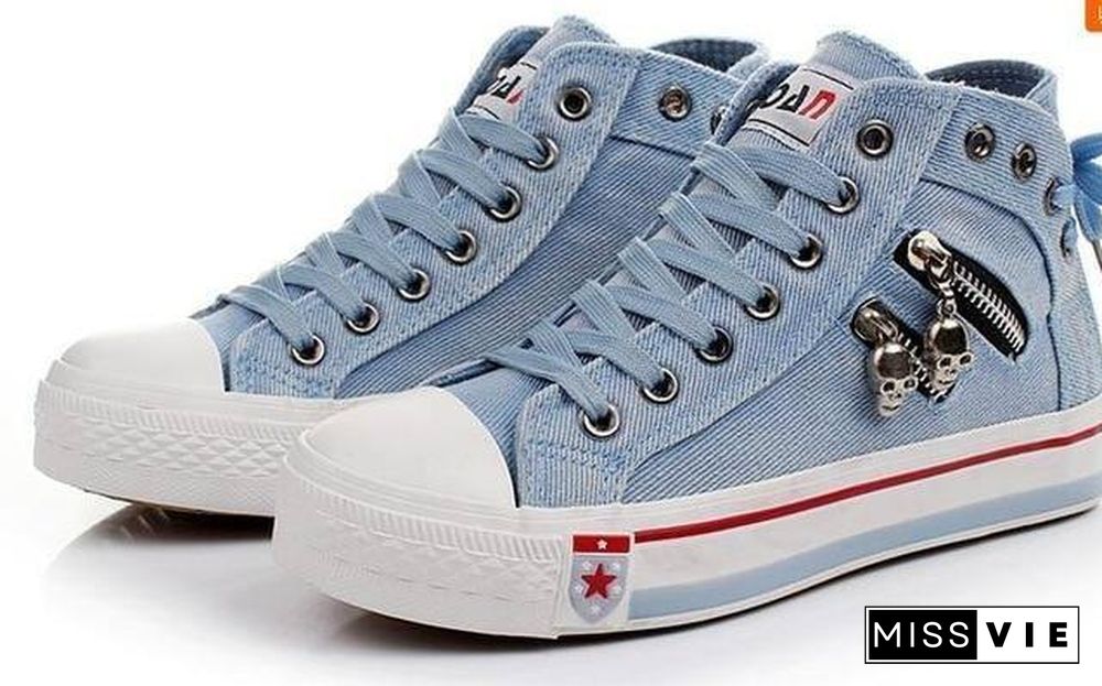 Women Fashion Sneakers Denim Canvas Shoes Spring/Autumn Casual Shoes Trainers Walking Skateboard Lace-up Shoes Femmes